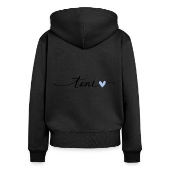 Toni Name Calligraphie Police - Sweat à capuche zippé Premium bio Femme - noir - Dos - Julia (174cm)