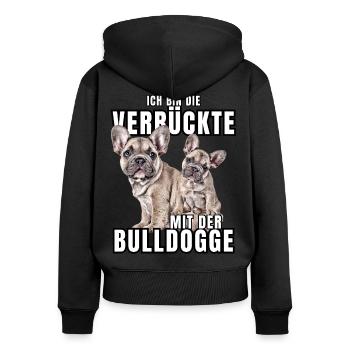 Je suis le FOU avec le chien bouledogue CHIENS - Sweat à capuche zippé Premium bio Femme - noir - Dos - Julia (174cm)