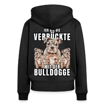 Je suis le FOU avec le chien bouledogue CHIENS - Sweat à capuche zippé Premium bio Femme - noir - Dos - Julia (174cm)