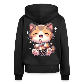 Katzen trinken Bubble Tea kawaii Boba Katze - Frauen Premium Bio Zip Hoodie - Schwarz - Hinten - Julia (174cm)