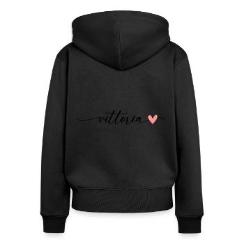 Police de calligraphie Vittoria Name - Sweat à capuche zippé Premium bio Femme - noir - Dos - Julia (174cm)
