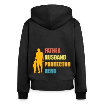 Père Mari Protecteur Héros - Sweat à capuche zippé Premium bio Femme - noir - Dos - Julia (174cm)