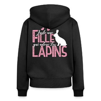 Juste une Fille qui adore les Lapins Cadeau Lapin - Sweat à capuche zippé Premium bio Femme - noir - Dos - Julia (174cm)