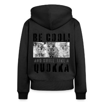 Soyez cool et souriez comme un Quokka - Sweat à capuche zippé Premium bio Femme - noir - Dos - Julia (174cm)