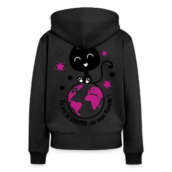 Un amour de chat, déclaration d'amour ! - Sweat à capuche zippé Premium bio Femme - noir - Dos - Julia (174cm)