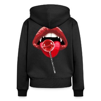 SÜßES ODER SAURES - Frauen Premium Bio Zip Hoodie - Schwarz - Hinten - Julia (174cm)