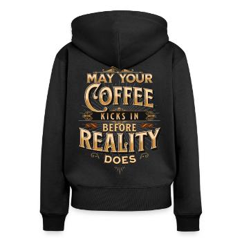 Coffee kicks - Women's Premium Organic Zip Hoodie - black - Back - Julia (174cm)