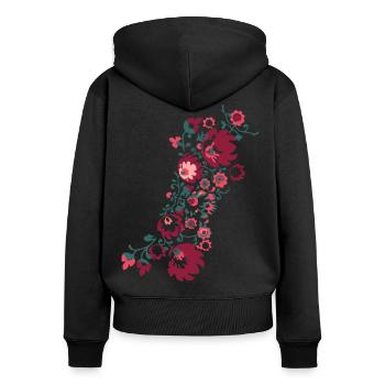 ornamente,blumen,rot,blume,ranke,floral - Frauen Premium Bio Zip Hoodie - Schwarz - Hinten - Julia (174cm)