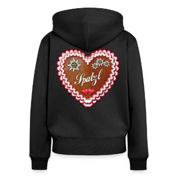 coeur Spatzl de pain d'épice - Sweat à capuche zippé Premium bio Femme - noir - Dos - Julia (174cm)