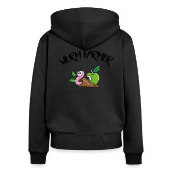 Wurm Farmer - Worm Farmer Funny T-Shirt - Women's Premium Organic Zip Hoodie - black - Back - Julia (174cm)