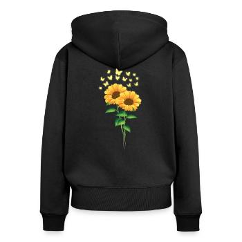 Sonnenblumen mit Schmetterlingen Sommer Sonne - Frauen Premium Bio Zip Hoodie - Schwarz - Hinten - Julia (174cm)