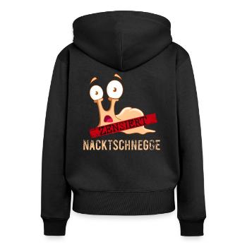 Nacktschnecke Sauna Wellness Schnecke zensiert - Frauen Premium Bio Zip Hoodie - Schwarz - Hinten - Julia (174cm)