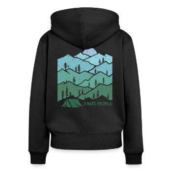 I hate People Outdoor Winter Camping in den Bergen - Frauen Premium Bio Zip Hoodie - Schwarz - Hinten - Julia (174cm)