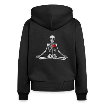 Yoga Skelett mit Herz - Frauen Premium Bio Zip Hoodie - Schwarz - Hinten - Julia (174cm)