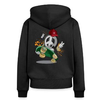 Peace Skate Skateboard Peacezeichen Longboard - Frauen Premium Bio Zip Hoodie - Schwarz - Hinten - Julia (174cm)