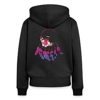 Capteur de rêves avec yoga méditation plumes et fleurs - Sweat à capuche zippé Premium bio Femme - noir - Dos - Julia (174cm)