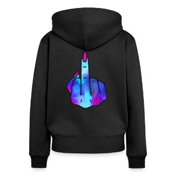 Mittelfinger Stinkefinger Handzeichen Sarkasmus - Frauen Premium Bio Zip Hoodie - Schwarz - Hinten - Julia (174cm)
