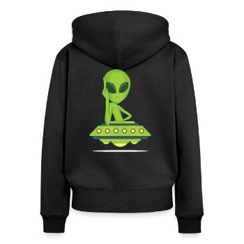 Alien avec le doigt du milieu puant vous baise - Sweat à capuche zippé Premium bio Femme - noir - Dos - Julia (174cm)