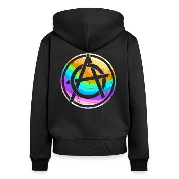 Buntes Anarchie Symbol Punk Logo Anarchisten - Frauen Premium Bio Zip Hoodie - Schwarz - Hinten - Julia (174cm)