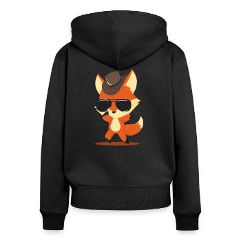 Fuchs mit Western Hut Sonnenbrille Tierdesign - Frauen Premium Bio Zip Hoodie - Schwarz - Hinten - Julia (174cm)