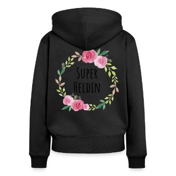 Super Heldin Feministin Muttertag Geschenk Blumen - Frauen Premium Bio Zip Hoodie - Schwarz - Hinten - Julia (174cm)