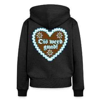 10 Lebkuchenherz Edelweiss Ois werd guad Bayern - Frauen Premium Bio Zip Hoodie - Schwarz - Hinten - Julia (174cm)