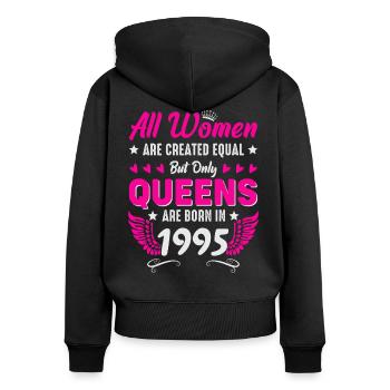Queens née en 1995 30e anniversaire - Sweat à capuche zippé Premium bio Femme - noir - Dos - Julia (174cm)