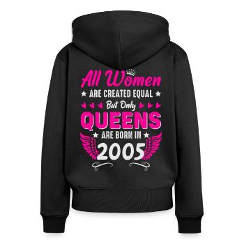 Queens nés en 2005 20e anniversaire - Sweat à capuche zippé Premium bio Femme - noir - Dos - Julia (174cm)