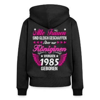 Queens nés en 1985 40e anniversaire - Sweat à capuche zippé Premium bio Femme - noir - Dos - Julia (174cm)