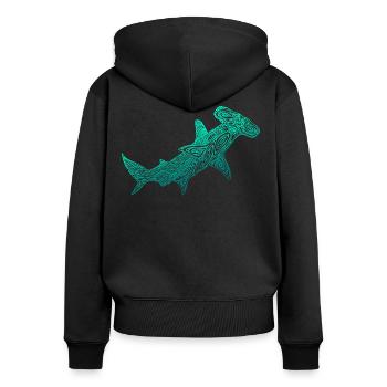 Requin marteau plongeur - Sweat à capuche zippé Premium bio Femme - noir - Dos - Julia (174cm)