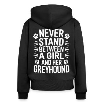 Greyhound Spruch Windhund Witz Greyhound Geschenk - Frauen Premium Bio Zip Hoodie - Schwarz - Hinten - Julia (174cm)