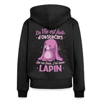 J'ai mon Lapin - Sweat à capuche zippé Premium bio Femme - noir - Dos - Julia (174cm)