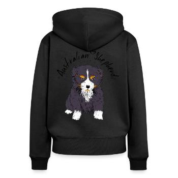 Australian Shepherd, black tri - Sweat à capuche zippé Premium bio Femme - noir - Dos - Julia (174cm)
