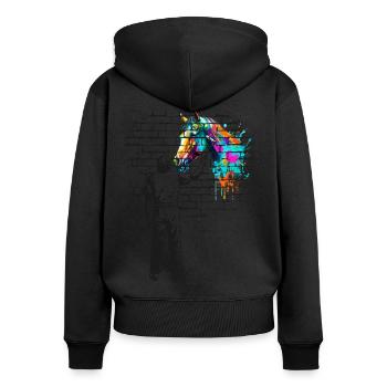 Pferd Backsteinmauer Bemalung - Frauen Premium Bio Zip Hoodie - Schwarz - Hinten - Julia (174cm)