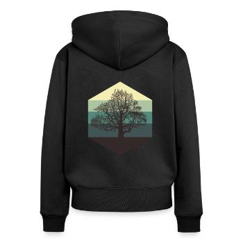 Baum - Frauen Premium Bio Zip Hoodie - Schwarz - Hinten - Julia (174cm)