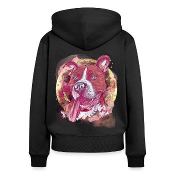 Pitbull Glitter and Gold - Frauen Premium Bio Zip Hoodie - Schwarz - Hinten - Julia (174cm)