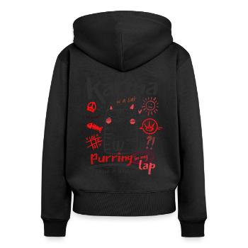 Karma est un chat - Sweat à capuche zippé Premium bio Femme - noir - Dos - Julia (174cm)