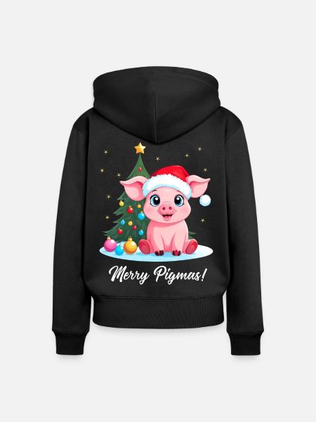 Schwein Weihnachten Landwirt Merry Pigmas - Frauen Premium Bio Zip Hoodie - Schwarz