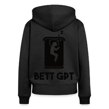 Bett GPT KI Geschenkidee - Frauen Premium Bio Zip Hoodie - Schwarz - Hinten - Julia (174cm)