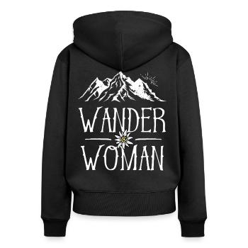 Wander Woman Berge Bergsteigen Wandern Sprüche - Frauen Premium Bio Zip Hoodie - Schwarz - Hinten - Julia (174cm)