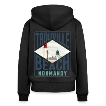 Trouville beach Normandy blc - Sweat à capuche zippé Premium bio Femme - noir - Dos - Julia (174cm)