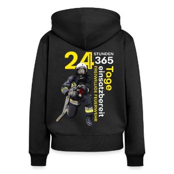 Feuerwehr - Rund um die Uhr einsatzbereit! - Frauen Premium Bio Zip Hoodie - Schwarz - Hinten - Julia (174cm)