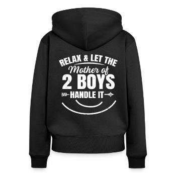 Mom of 2 Zitat für eine Mom von 2 Jungen - Frauen Premium Bio Zip Hoodie - Schwarz - Hinten - Julia (174cm)