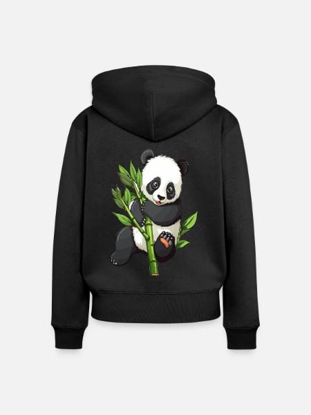 Knuffiger Panda mit Bambuszweig - Frauen Premium Bio Zip Hoodie - Schwarz