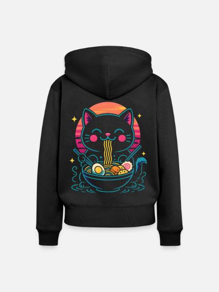 Kawaii Ramen Katze - Frauen Premium Bio Zip Hoodie - Schwarz