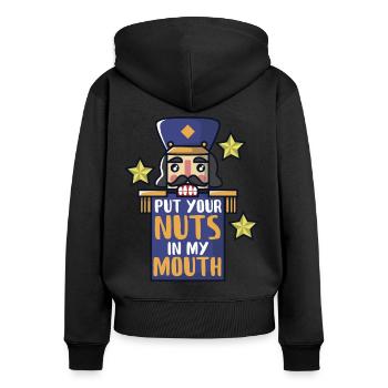 Nussknacker knackt Nüsse - Frauen Premium Bio Zip Hoodie - Schwarz - Hinten - Julia (174cm)