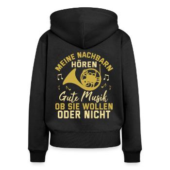 Blasinstrument Hornist Instrument Lustig Geschenk - Frauen Premium Bio Zip Hoodie - Schwarz - Hinten - Julia (174cm)