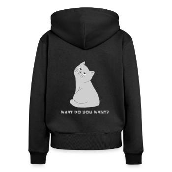 Funny serious Cat what do you want Lustige Katze - Frauen Premium Bio Zip Hoodie - Schwarz - Hinten - Julia (174cm)