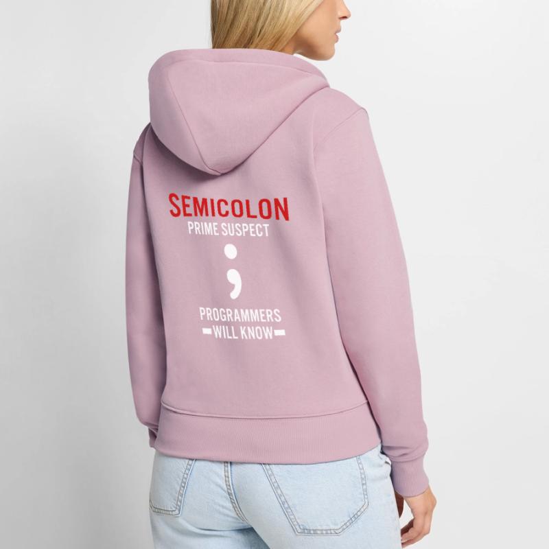 Coder Coding Semicolon Programmer Geek Women's Premium Organic Zip Hoodie