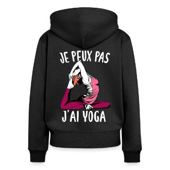 Je Peux Pas J'ai Yoga - Sweat à capuche zippé Premium bio Femme - noir - Dos - Julia (174cm)